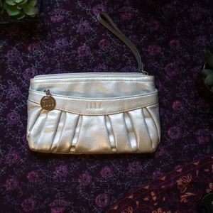Elle Pleated Silver Clutch with Wrist Strap